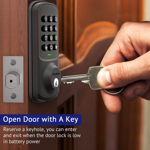 Keyless Entry Electronic Keypad Door Lock With Auto Lock And 1 Touch Motorized Locking, Bronze Finish, keyhole view