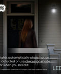 Image of front porch with Motion Sensor LED Bulbs For Outdoor Security Floodlight, 15W PAR38, illuminating entrance at night.