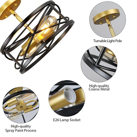 Crystal Semi Flush Mount Ceiling Light With Four Lights Sleek Modern Black Chandelier featuring metal frame details