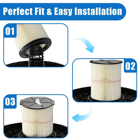 1 Pack Wet Dry Cartridge Filter Replacement For Vacuum Fits 9 17816 And Most 5 To 32 Gallon And Larger Vacs Easy Installation