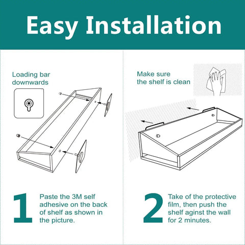 Installation instructions for Clear Acrylic Bathroom Shelves Set Of 2 15x4 Inches Floating Wall Shelves For Storage And Display No Drill Shower Organizer Transparent Modern Bathroom Wall Rack Easy Install Space Saver For Cabinets And Counter