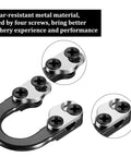 Close-up of metal U Nock D Ring in Two Sets Archery D Loop Kit for Compound Bows with four screws for enhanced stability.