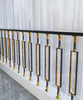 Premium Aluminum Balusters And Hollow Stair Spindles Featuring A Sleek Black And Gold Finish Made For Modern Interior Staircases.