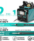 992D-II 2-In-1 Precision Soldering Kit With Hot Air Pencil And C210 Soldering Iron, temperature and features displayed.