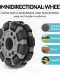 Front view of a 100mm double-plastic omnidirectional wheel with rubber tires for platform robotic kit