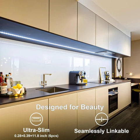 Under Cabinet LED Lights Kit With Six 12 Inch Bars Seamlessly Linkable Includes Adapter And Switch Ideal For Kitchen Cabinets