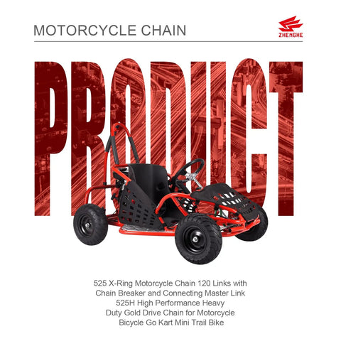 525 X Ring Motorcycle Chain 120 Links With Master Link 525H Heavy Duty Gold Drive Chain For Motorcycle Bicycle Go Kart Mini Trail Bike