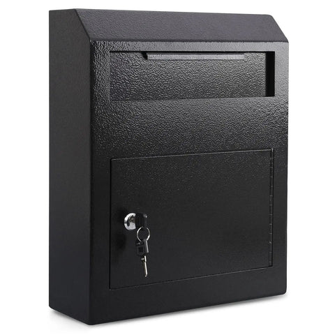 Key Drop Box Wall Mount With Lockable Mail Slot For Cash Deposits, Secure Business Depository Safe, Indoor Use, Black Finish, 0.43 Cubic Feet