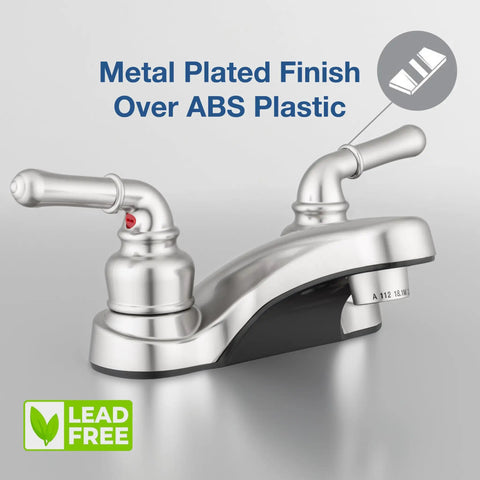 Two Lever Bathroom Sink Faucet with Elegant Arc Spout in Brushed Satin Nickel Finish built to last metal plating over ABS