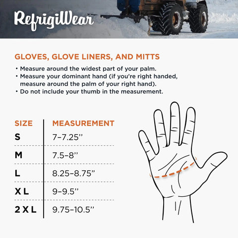 Size chart for Unisex Extreme Cold Weather Work Gloves With Insulation For Minus 30 Degrees Fahrenheit, Silicone Grip And Kevlar Thumb