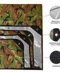 Heavy Duty Insulated Tarp For Outdoor Survival Reusable Thermal Blanket For Camping And Hiking 60 By 82 Inches Reflects Ninety Percent Of Body Heat Waterproof And Windproof 3 Layer Design With Reinforced Grommets Woodland Camo