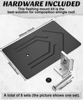 16 Pack Aluminum L Bracket Solar Racking Kit With Flashing For Roof Mounting On Asphalt Shingle And Composite Roofs, Waterproof With EPDM Gasket, Includes Bolts And Hardware, Fits Most PV Rails 12 Inch, showing hardware and dimensions