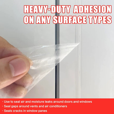 Indoor And Outdoor Clear Window Weather Sealing Tape For Draft Prevention being applied to window frame, 2 inch by 30 yards