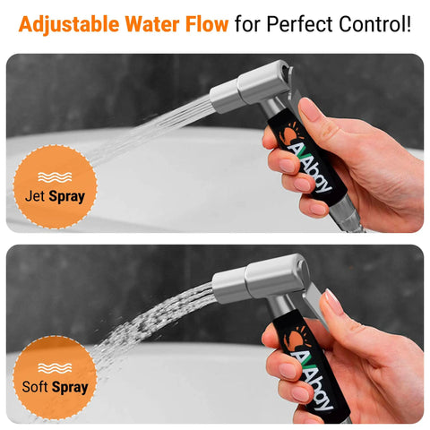 Hot And Cold Bidet Sprayer With Thermal Grip For Toilet Use demonstrating dual spray modes of jet and soft spray.