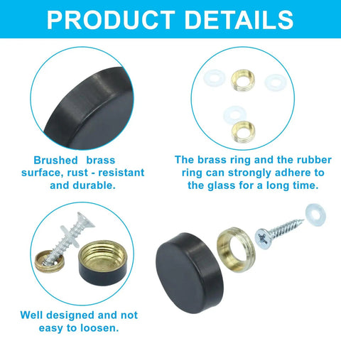 Sleek Stainless Steel Decorative Screw Caps For Wall Frames And Mirrors Rustproof 16mm Black Hardware Covers close-up view of screw cap features.