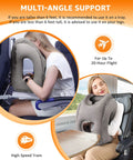 Woman using Inflatable Travel Neck Pillow With Eye Mask And Ear Plugs, Super Comfy Multi Function Napping Support, on plane and train