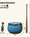 9 Inch Outdoor Ceramic Water Fountain With LED Light Round Bubbler Water Feature, blue, 15.94 x 15.94 x 9.06 in, shown with cord