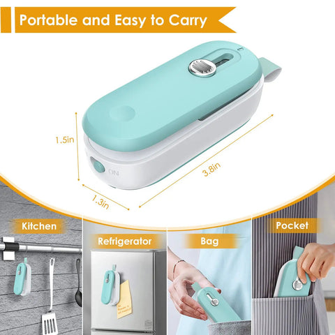 2 In 1 Mini Bag Sealer With Cutter And Lanyard, No Preheat Heat Seal For Chips And Snack Bags, Portable Resealer Machine, turquoise color