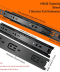 Premium 10 Inch Full Extension Drawer Slides Black Side Mount Cabinet Rails Heavy Duty 100 Lb Capacity 3 section tracks