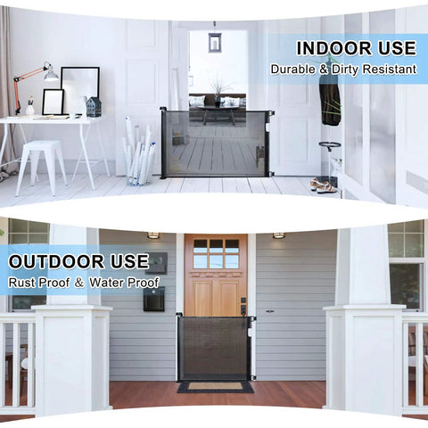 Retractable Baby Gate Extra Wide Mesh Safety Gate For Babies And Pets 34 Inches Tall Extends Up To 71 Inches indoor outdoor