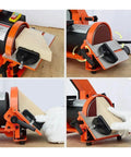 Compact Desktop Electric Grinder With Belt And Disc Sander For Woodworking in action, showing adjustable angles for precision sanding.