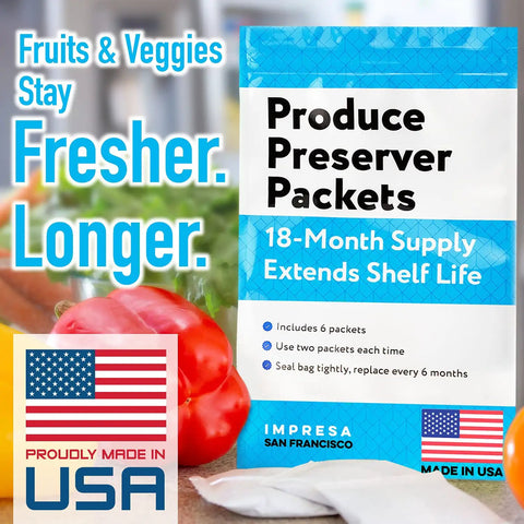 FreshFlow Compatible Produce Preserver Packets 6 Pack For Whirlpool And KitchenAid Refrigerators packaging with produce image