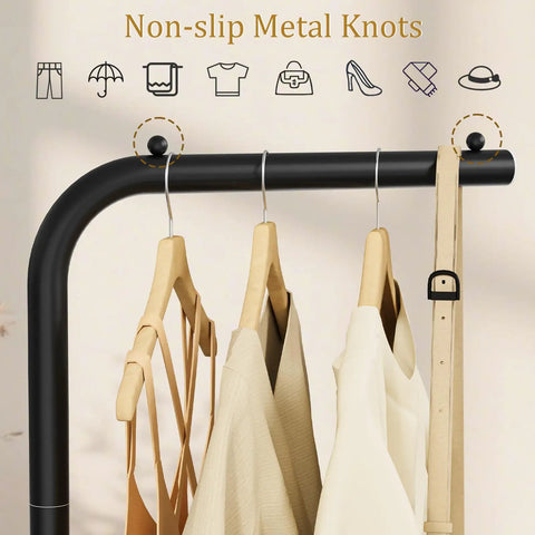 Freestanding Metal Coat Rack With Inverted L Shaped Design And Rock Solid Base Heavy Duty And Stable Clothing Tree For Bedroom Hallway Or Office About 71 Inches Tall Black Finish holding clothes and belt