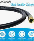 Close-up of 3/8-inch vacuum hose with brass 3/8x3/8 fitting, 5 ft, black, for refrigeration and AC equipment