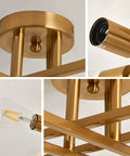 Close-up details of Modern Golden Metal Semi Flush Mount Ceiling Light Fixture Four Light Sputnik Style Chandelier components.
