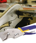 Sturdy 10 Inch Locking Pliers Made From Carbon Steel With Anti Slip Rubber Handles and Adjustable Screw for tight clamping pressure.
