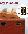 60 Pcs Mini Hinges Set For Crafts 0.7 Inch And 0.94 Inch Cabinet Drawer Hinges shown installed on wooden box with screws