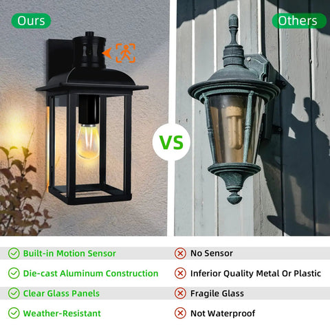 Motion Sensor Outdoor Wall Light With Dusk To Dawn Sensor PIR Activated Waterproof Porch Light Fixture comparison