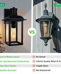 Motion Sensor Outdoor Wall Lanterns With Dusk To Dawn Feature, Waterproof Porch Lights, E26 Socket, PIR Activated comparison