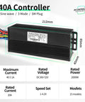 Knockout Electric Bike Brushless Controller 40 Amp Sine Wave with CS866 throttle, dimensions 212x85x45mm, rated 2000W.