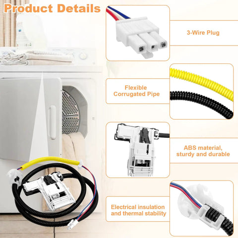 Washer Lid Lock Replacement For Front Load Washers No Fuss Easy Install Durable Replacement Part For MVWC465HW0 MVWC465HW1 MVWC465HW2 MVWC555DW1 MVWC565FW0 MVWC565FW1 MVWC565FW2 MVWX655DW1 MVWX655DW2 MVWX700AG0, ABS housing with corrugated wire tube