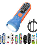 Kid Friendly Rechargeable LED Flashlight With Fun DIY Stickers, 6 Light Modes, Adjustable Brightness, USB-C cable, cartoon stickers