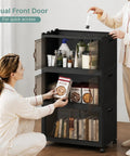 Heavy Duty Lockable Plastic Storage Bins 8 Pack Collapsible Stackable Organizers in use for organizing beauty products and snacks.