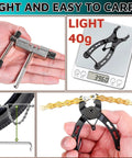 Portable 3 Piece Bicycle Chain Tool Set with Link Pliers Chain Drift Tool and Chain Hook displayed with weight and use