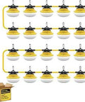 200Ft LED Temporary Construction String Lights Industrial Grade Work Lighting, 20 lamp heads, heavy duty hooks, plug, and box