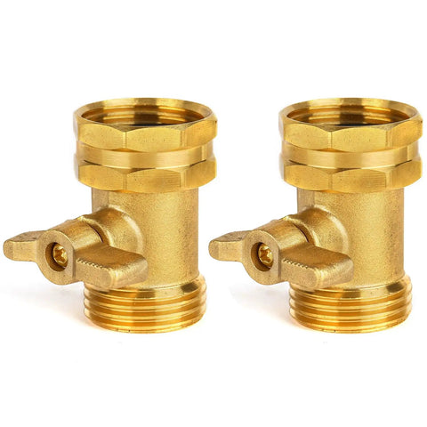 Extended Handle No Fuss Brass Hose Shut Off Valve For Garden, Three Quarter Inch Connectors, 2 Pack, Solid Brass Valves Front View