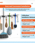 Heavy Duty Wall Mount Broom And Mop Holder With 3 Tier Racks And 4 Hooks 17 Inch Stainless Steel Organizer with tools hanging