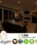 Living room with Super Slim 6 Inch LED Recessed Ceiling Lights With Night Light Mode Select Any Of Five Color Temps