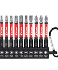 EZARC 10-piece diamond-tip screwdriver bit set with anti-slip magnetic bits on black bit holder and carabiner