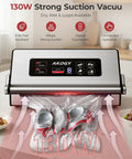 Heavy Duty Commercial Vacuum Sealer Machine With 14 Smart Sealing Modes Including Liquid Settings And Double Heat Seal, 130W, stainless steel, vacuuming food.