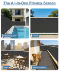 Black 3x10 Privacy Screen Fence Cover Made From HDPE Mesh With Grommets On poolside and patio railing for privacy