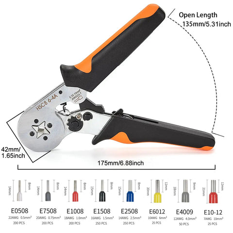 All-In-One Crimping Tool Kit With Oxford Bag, 1200 Copper Terminal Ferrules, Self-Adjustable Ratchet Wire Crimping Pliers Set