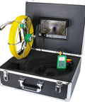 No Sweat Heavy Duty 17mm Pipe Inspection Camera And IP68 Waterproof Endoscope Engineered As A Rock Solid Sewer Borescope in carrying case with monitor and yellow cable.