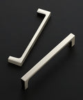 25 Pack Solid 5 Inch Square Kitchen Cabinet Handles in Brushed Nickel Pulls for Cabinets and Drawers on black background