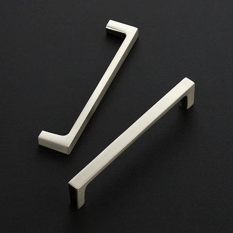 25 Pack Solid 5 Inch Square Kitchen Cabinet Handles in Brushed Nickel Pulls for Cabinets and Drawers on black background