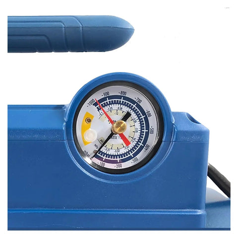 Heavy Duty 180 Watt Rotary Vane Vacuum Pump For Cranking Out Fast AC Recharges showing pressure gauge and blue casing
